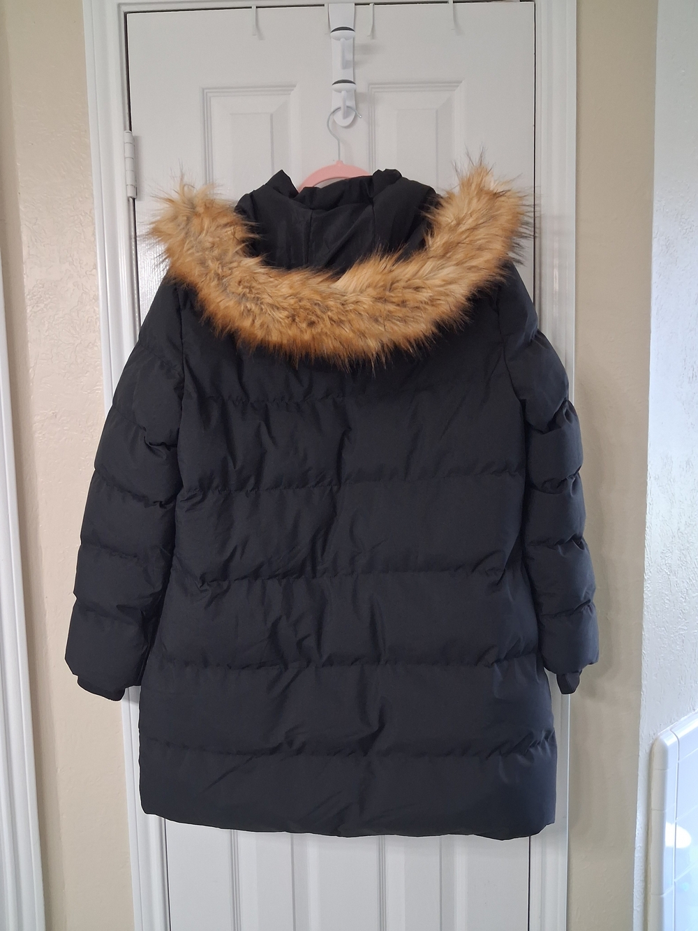 Kids Black Puffer Coat with Faux-Fur Hood